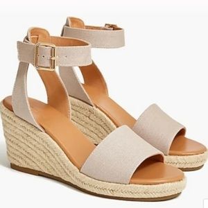 J Crew Canvas Wedges Espadrilles Neutral Canvas Ankle Strap size 7 Style AO024